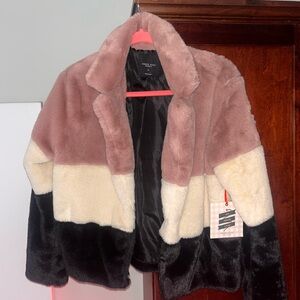 Multicolor Teddy Jacket in Pink, White, and Black